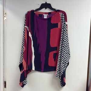 Women’s Shirt, Chico’s, Size S/M, Short Sleeve, Purple/Blue/Pink/B&W